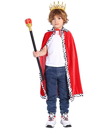 King Costume For Kids Robe Crown Scepter Set Boys Royal Prince Cape Dress Up Cosplay Red #TOP6