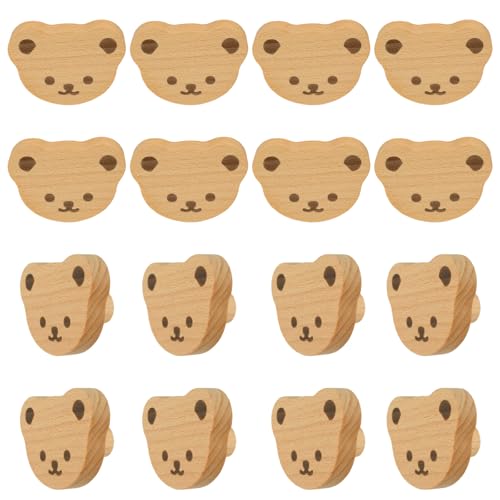MOROBOR 12PCS Bear Shaped Wooden Knobs Single Hole Beech Wood Handles Cupboard Cabinet Handle Knob for Chest of Drawers with Screws& Expansion Tube
