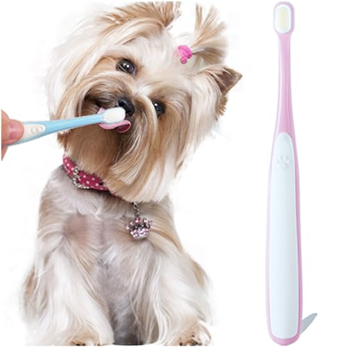 Image of Small Dog Toothbrush, Cat & Puppy Tooth Brushing Kit, Ultra Soft & Mini Head Teeth Brush for Kitten & Tiny Pet 1 PCS, Pink