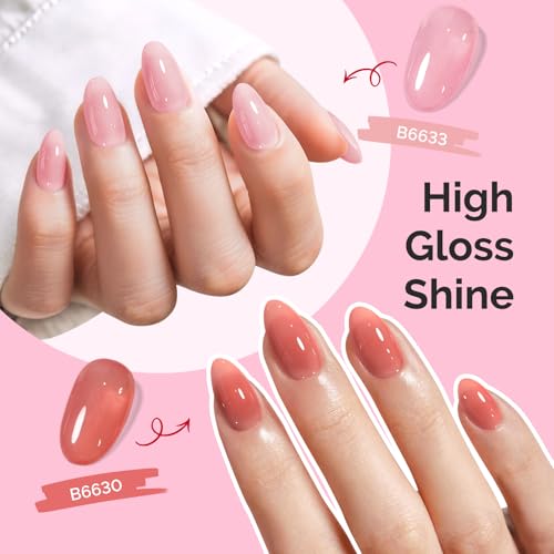 Image of MelodySusie Jelly Gel Nail Polish Set,6 Transparent Colors,Milky or Jelly Texture,Soft Blush Mist Colors Soak Off UV LED Light Cure or Salon Manicure and Nail Art DIY at Home