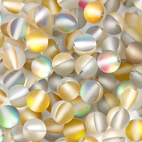 Houlife Crystal Glass Beads Matte Mermaid Round Aurora Beads 6mm with 1.1mm Hole for Jewelry Making Crafts DIY, 100pcs (Yellow, 6mm)