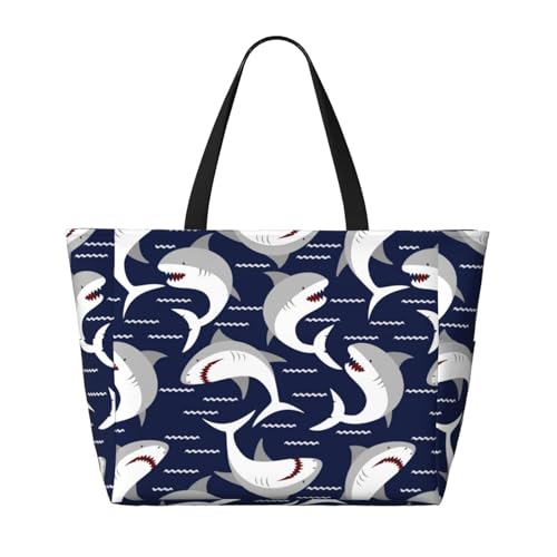 Angry Shark Print Large Beach Tote Bag for Women Extra Large Capacity Sandproof Waterproof Pool Bag Suitable for Swimming Pool Gym Groceries Travel2
