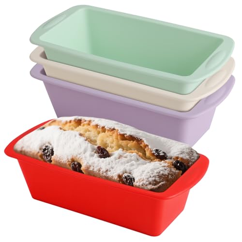 Kievano Molde Silicona Bizcocho – Set 4 Moldes Rectangulares 19,2×9,5×5,5 cm – Moldes de Silicona Antiadherentes para Pan, Bizcochos y Postres – Apto para Horno y Freidora de Aire