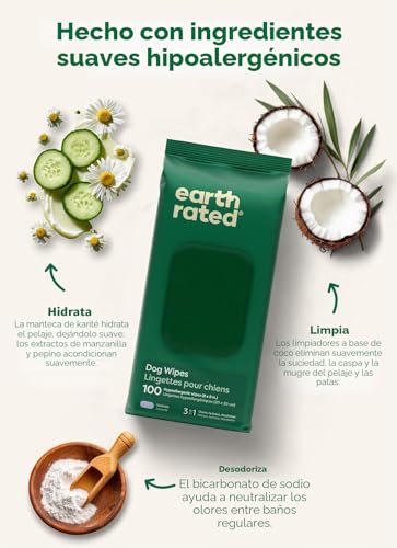 Miniatura 5 de Earth Rated Toallitas Hipoalergénicas Para Perros, Para Limpiar Y Eliminar Olores De Patas, Cuerpo Y Trasero, Cachorros Y Perros Adultos, Aroma A Lavanda, 100 Unidades