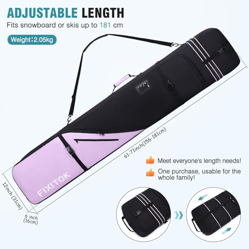 FIXITOK Snowboard & Ski Bag for Air Travel, Waterproof Full Padded Snowboard Bag Fit Board, Boots, Clothes, Helmet and Gear, Adjustable Length Ski Bag(157CM-181CM) - Thumbnail 3