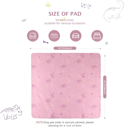 Image of IEUUMLER Washable Pee Pads for Dogs, 2 Pack Non-Slip & Waterproof Pack Whelping Pad, Reusable Washable Puppy Potty Training Pad with Fast Absorbent for Playpen EU007 (Pink Dinosaur, 41 inchX41 inch-2pcs)