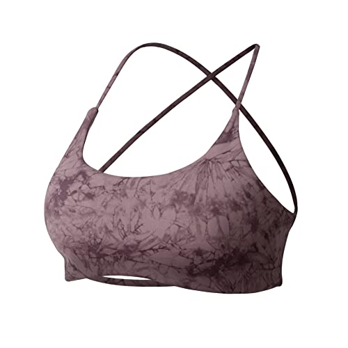Yeoreo Pearl Women's Sports Bra Strappy Criss Cross Back Bra Backless Removable Padded Yoga Crop Top Tie Dye Black Grey M #TOP23