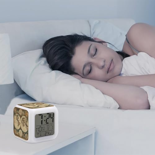 Reloj despertador digital vintage con luz nocturna y calendario infantil 6