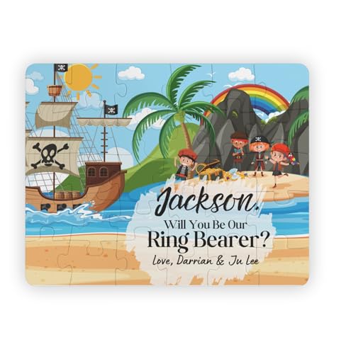 Hiding Place Boutique, Handmade Pirate Ship Theme Will You Be Our Ring Security Bearer Personalized Jigsaw Puzzle Island Junior Groomsman Custom Game Wedding Groom Kid Child Proposal Treasure Matey