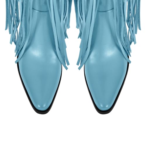 Image of richealnini Western Thigh High Cowboy Boots with Fringe Over Knee Wide Calf Cowgirl Boots