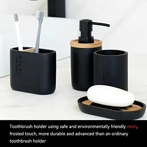 Rejomiik Toothbrush Holders Resin Bamboo Tooth Brushing Holder For Bathroom Countertop, Tooth Brush Storage Organizer Stand For Holds Toiletries And Beauty Accessories, Toothpaste, Razor, Matte Black #TOP1
