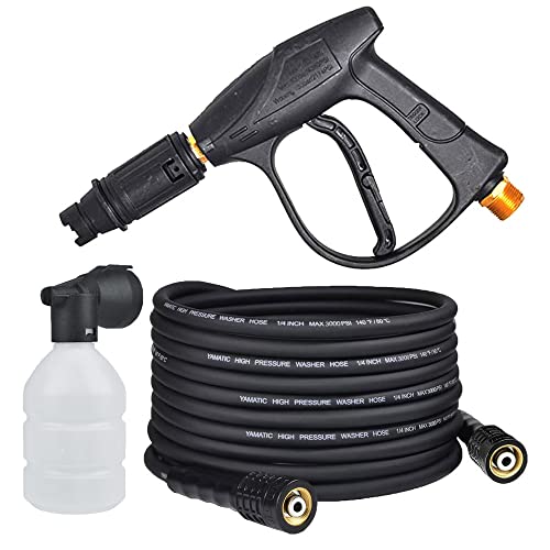 Image of Adjustable Nozzle Spray Gun with 10 mtr Pressure Washing Hose Pipe & Foam Flow Bottle Combo Set Compatible with Pioneer, JPT, STARQ, REQTECH (Length 10 Meter,Color - Black)