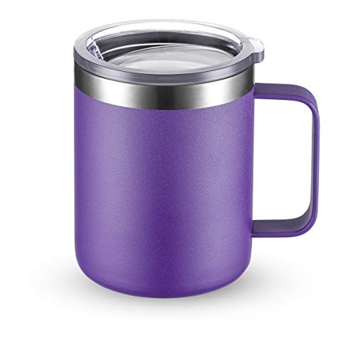 CIVAGO Stainless Steel Coffee Mug Cup with Handle, 12 oz Double Wall Vacuum Insulated Tumbler with Lid Travel Friendly (Purple, 1 Pack)