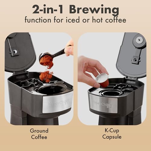 Elite Gourmet HyperChiller EHC210N Iced/Hot Coffee Maker, K-Cup or Coffee Grounds, 8, 10 or 12oz Pours, Removable K-Cup Holder and Reusable Mesh Filter, Drip tray, Black/Stainless-Steel by Elite Gourmet - Image 5