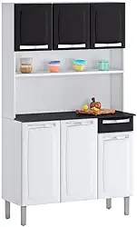 Kit Cozinhas Itatiaia Rose - 6 Portas e 1 Gaveta - Branco c/ Preto