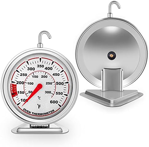Large 3 inch Dial Oven Thermometer Clear Large Number Easy-to-Read Oven Thermometer with Hook and Panel Base Hang or Stand in Oven,Red