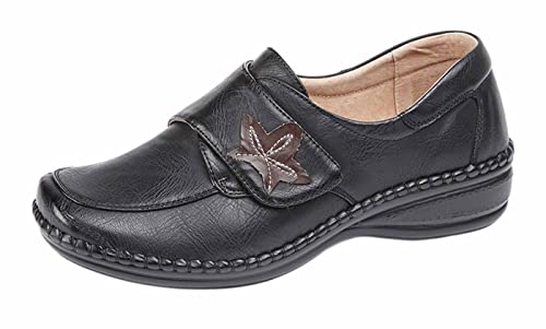 Zapatos casuales para mujer extra anchos: adiós al dolor de pies con su cierre táctil negro