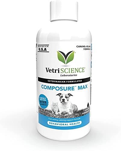 VETRISCIENCE Composure Liquid MAX for Dogs and Cats, 8 oz, Calming Supplement for Dogs Dealing with Separation Stress, Noise, Thunder and Situational Anxiousness and Anxiety., 0900860.008