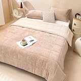 OKYUK Luxuriöses Samt-Bettwäsche-Set für King-Size-Bett, leichtes Samt-Bettwäsche-Set, übergroße Tagesdecke, Tagesdecke, Stepp-Bettwäsche-Set, mit 2 passenden Kissenbezügen (Hellbraun mit Beige, 229 x