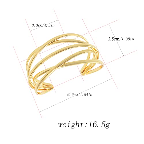 Futimely Gold Cuff Bracelet For Women Girls,Multi-Layer Cross Wire Bangle Bracelet Open Adjustable Wide Cuff Bracelet #TOP2