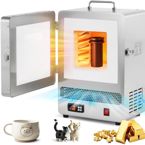 NEWTRY Electric Kiln Furnace 1200℃ Metal Melting Furnace 1500W Electric Burnout Oven Kiln with 1kg+2kg+2.5kg Crucibles Automatic Temp Control for Gold Silver Aluminum Smelting Wax Casting Pottery DIY