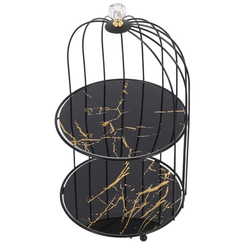 BETOOKY Soporte para Pasteles de Metal Negro Diseño Jaula de Pájaros, Bandeja Doble para Cupcakes y Postres, Estante Decorativo para Bodas y Exhibición en Mesa de Dulces