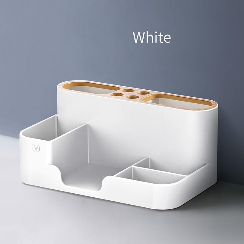 Miniatura 5 de Caja de almacenamiento de papelería Organizador de papelería Soporte para lápices con soporte para teléfono (blanco)