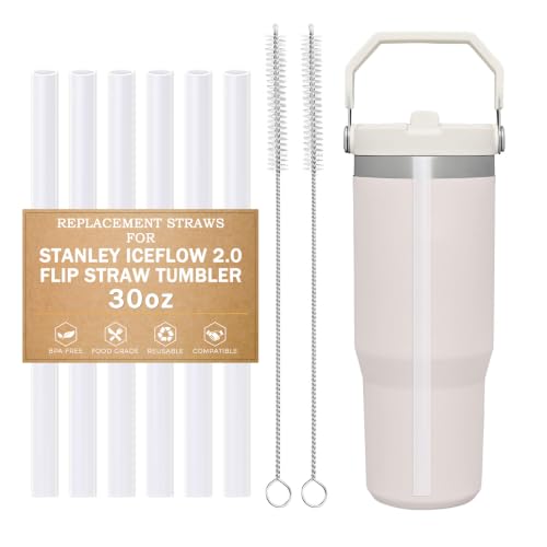Image of LUCKINEE 3pcs Replacement Straws for Stanley IceFlow Tumbler 30oz | 8.07 Inch Long Reusable Straws, Plastic Drinking Straws for Owala Water Bottle, with 2Pcs Cleaning Brushes, BPA Free