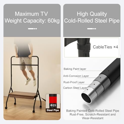 Soporte móvil con ruedas para TV 49-75 pulg, altura ajustable miniatura 4