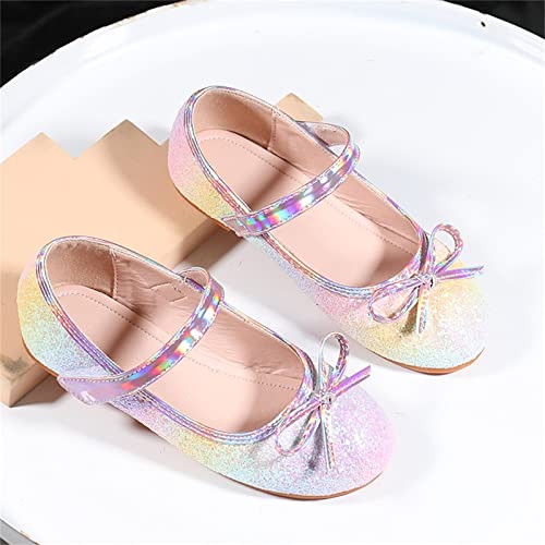 Girls Mary Jane Shoes Flat Princess Shoes Bowknot Pearl Children Soft Sole Leather Shoes Wedding Party Dress Shoes (Pink, 11 Little Child)4
