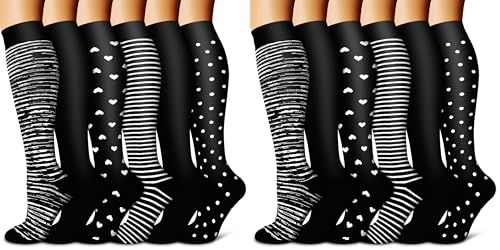 Image of BLUEENJOY Copper Compression Socks for Women & Men (6 pairs) - Best Support for Nurses, Running, Hiking, Recovery (Pack of 2)