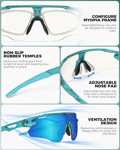 Image of Photochromic Sunglasses for Men Women, Transition Sunglasses for Cycling | Lightweight TR90 Frame, UV Protection, Photochromic Lens, Adjustable Nose Pad, Ideal for Cycling Driving Mtb Running