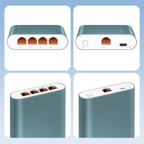Image of 1 to 4 2.5Gbps Ethernet Splitter with POE Input, 5 Port 2.5G Network Switch with Type-C Power Cable for Cat5 /5e /6 /7 /8 Cable, Aluminum Case, Plug & Play for Router PC ADSL Hub and Switch
