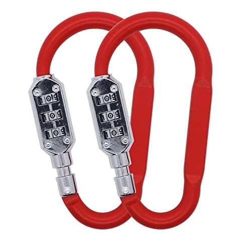 Combination Carabiner Clips,V-Resourcing Resettable 3 Dial Digit Combination Lock Carabiner Keychain,for Suitcase Luggage Travel Baggage Backpack (D Shaped, Large Size, Red, 2 Pack) Cover