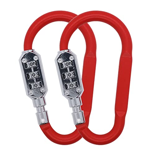 Combination Carabiner Clips,V-Resourcing Resettable 3 Dial Digit Combination Lock Carabiner Keychain,for Suitcase Luggage Travel Baggage Backpack (D Shaped, Large Size, Red, 2 Pack)