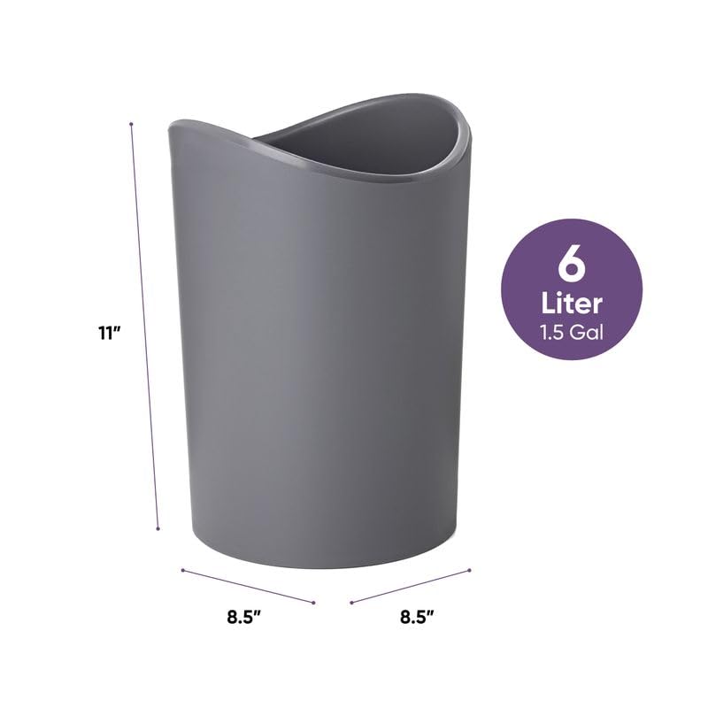 Superio Small Bathroom Trash Can, Modern Grey Mini Open Waste Bin (1 1/2 Gallon, 6 Liter) Plastic Garbage Can for Kitchen, Bathroom, Bedroom, Office, Under Desk, Car
