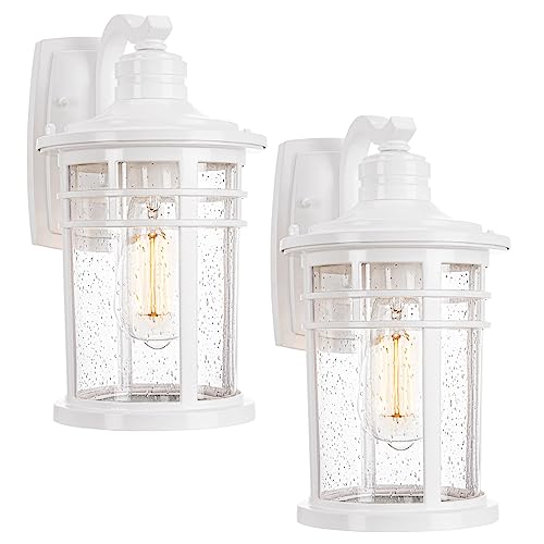 Image of Darkaway Outdoor Porch Lights Wall Mount, Outdoor Light Fixtures Sconces Wall Lighting with Seeded Glass Waterproof Exterior Lights for Patio Yard House Hallway Doorway Garage(2 Pack, White)