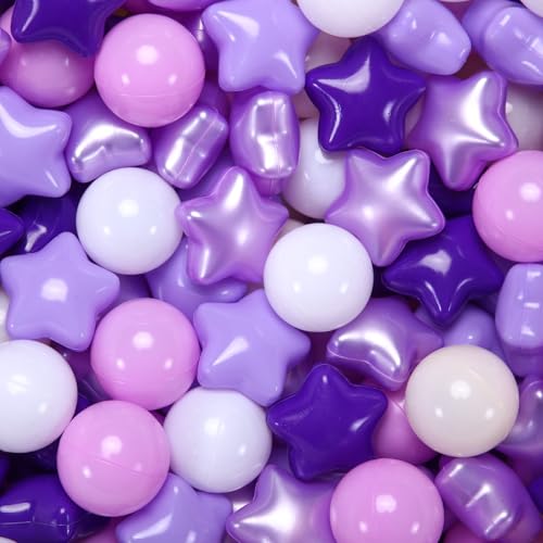 Heopeis Star Ball Pit Balls for Toddlers - 100 200 500 Pack Phthalate & BPA Free Plastic Toy Balls for Kids, Ball Pool Play Tent, Baby Kiddie Pool Water Toys, Party Decoration