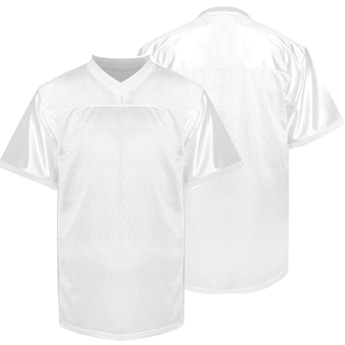 MESOSPERO Men Hip Hop Shirts Short Sleeve Sports Uniforms Sports Blank Football Jersey S-XXXL (Large, White)