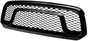 Glossy Black Rebel Style Honeycomb Mesh Front Hood Bumper Grill Grille ABS For Dodge Ram 1500 13-18 / Classic 19-22