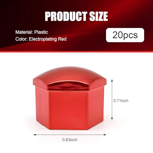 Image of Shakas 20 PCS 17 mm Tire Screw Cap, Thickened PP Plastic Rustproof Surface Smooth Hexagonal Hubcap with Extractor Clip Kit, Decorative Tuning Accessory for Most Cars and Motorcycles (Red)