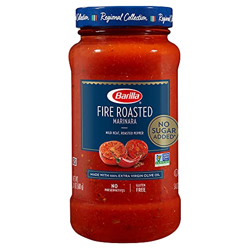 Barilla Premium Pasta Sauce Fire Roasted Marinara, 24 Ounce Jar - No Added Sugar - Made With 100% Extra Virgin Olive Oil - No Artificial Colors, Flavors Or Preservatives - Non-Gmo, Gluten Free, Kosher #TOP23
