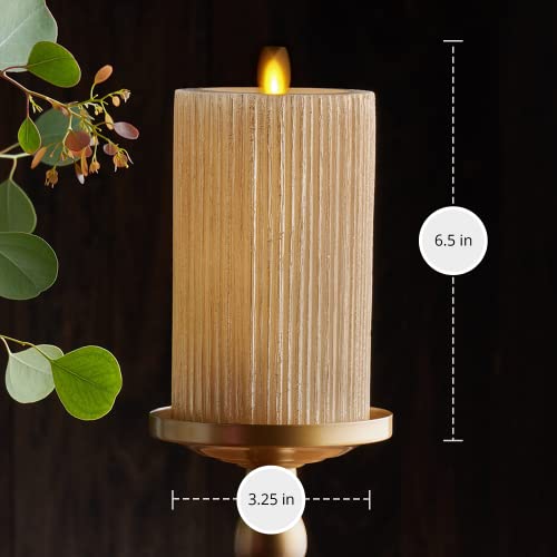 Image of Luminara Metallic Embossed Pillar, Champagne Flameless LED Candle 3.25 inch x 6.5 inch, Battery Operated Real Flame Technology w /Timer Function, Paraffin Wax