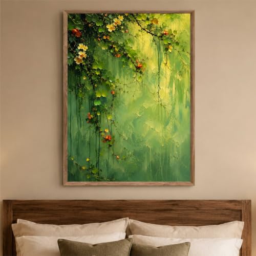 Image of Livin'luxe Green Floral Vine Wall Painting for Living Room Bedroom Hall Office Decor, Abstract Leaf Artwork with Sparkle Laminate and Premium Wooden Synthetic Frame (25.5 x 37.5 Inch) NXL01-4111