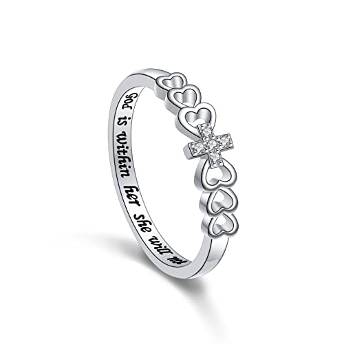 Alphm S925 Sterling Silver Christian Cross Heart Inspirational Faith Bible Verse Ring For Women Teen Girl Jewelry Gift #TOP27