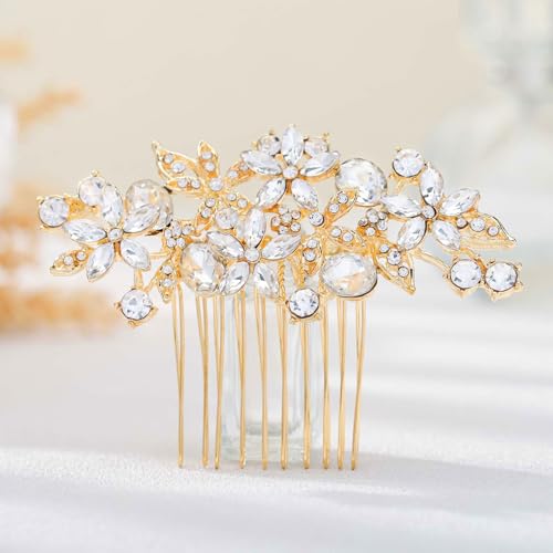 Olbye Rhinestone Crystal Bridal Headpiece - Flower Hair Comb, Clips