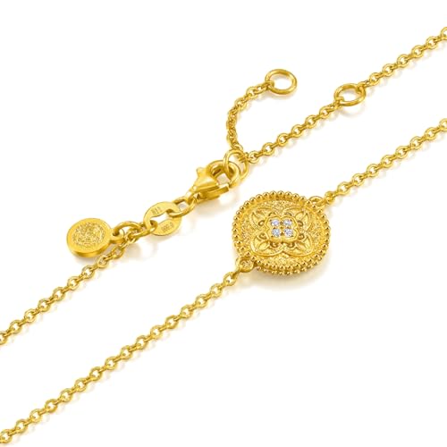 Image of CHOW SANG SANG 999 24K Gold Cultural Blessings Auspicious Four Harmonious Symbols with diamond Bracelet for Women 18cm 95604B
