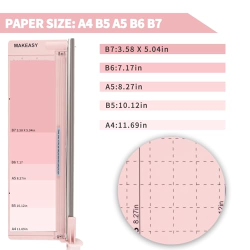 Image of MAKEASY Paper Cutter 12 Inch, Guillotine Paper Cutter with 8 Sheet Capacity, Heavy Duty Paper Cutter for Cardstock, Paper Trimmer for Crafting, Classroom and Office, Pink