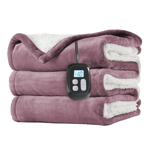 LaffyLo Electric Heated Blanket Full Size 72 x 84, Fast Heating Blanket, Dual-Sided Flannel Sherpa, 10 Heat Settings, 1-12 Hour Auto Off, Machine Washable, Purple
