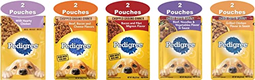 Pedigree Dog Food Wet Bundle, Chopped Ground Dinner And Choice Cuts In Gravy. Variety Pack Includes 10 Pouches In Total, 05 Flavors(02 Each Flavor).Plus A Natures Choice Stick And Magnet. #TOP2
